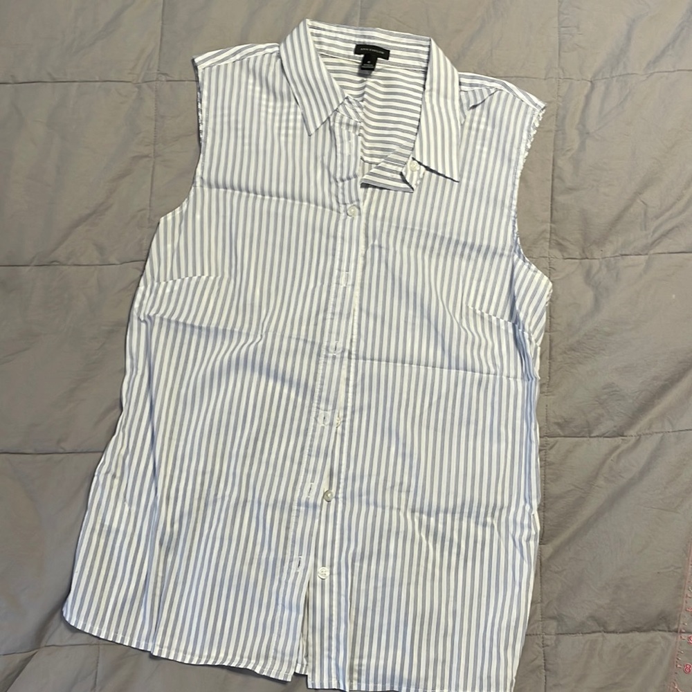 Ann Taylor Blue Striped Sleeveless Button Up Blouse Size 4